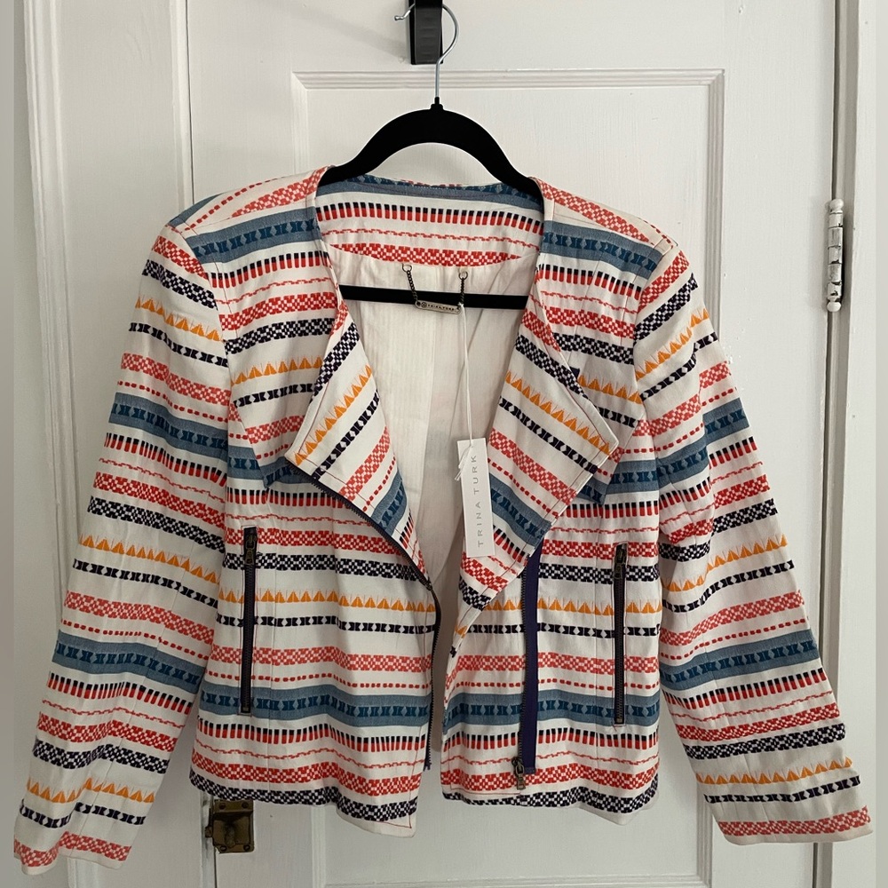 Trina Turk Cropped Zip front Blazer NEEDS REPAIR